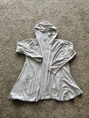 Barefoot Dreams Open Front Knit Hoodie Cardigan Beige Size Large